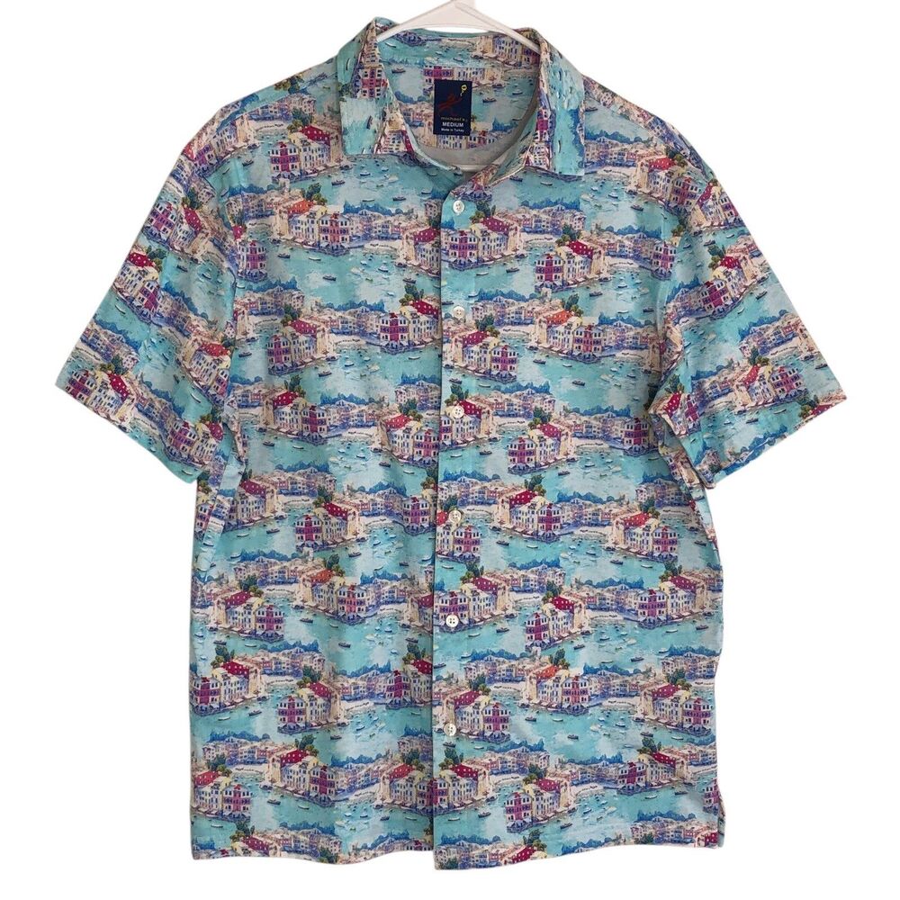 MICHAEL'S Portofino Multicolor Pima Cotton Stretch Men's Shirt M Cruise Beach